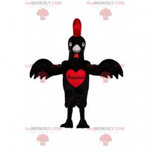 Mascotte de poulet noir avec une belle crête rouge -