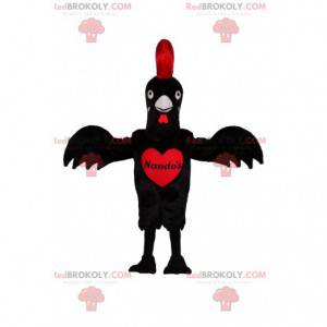 Schwarzes Hühnermaskottchen mit einem schönen roten Wappen -