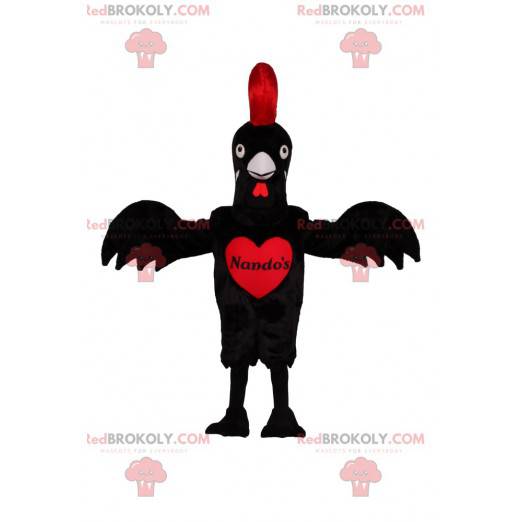 Czarna maskotka kurczak z pięknym czerwonym grzebieniem -