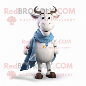 White Zebu mascot costume character dressed with a Graphic Tee and Scarves