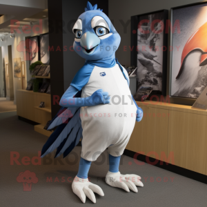 White Blue Jay mascot costume character dressed with a Leggings and Ties
