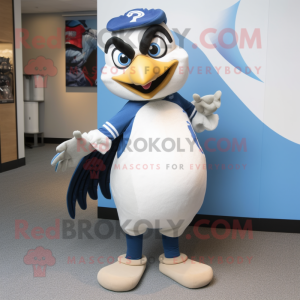 White Blue Jay mascot costume character dressed with a Leggings and Ties