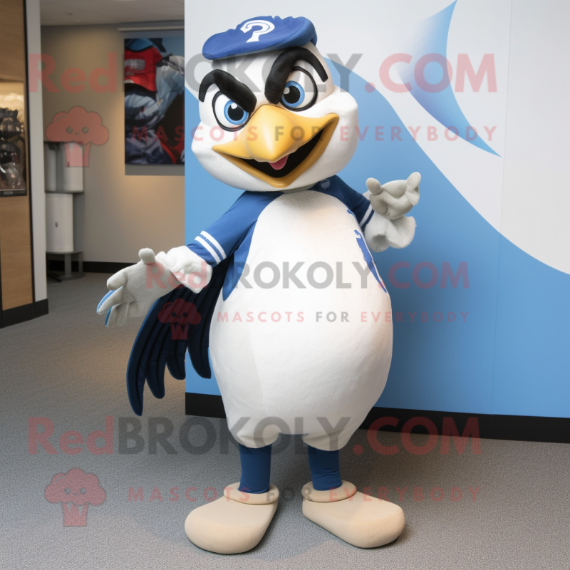 White Blue Jay mascot costume character dressed with a Leggings and Ties