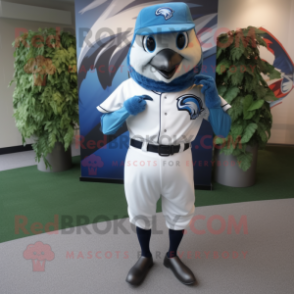 White Blue Jay mascot costume character dressed with a Leggings and Ties