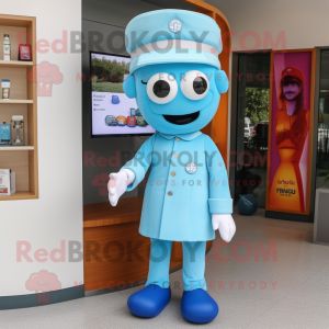 Sky Blue Doctor mascot costume character dressed with a Sheath Dress and Beanies