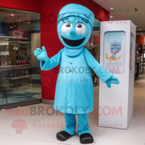 Sky Blue Doctor mascot costume character dressed with a Sheath Dress and Beanies