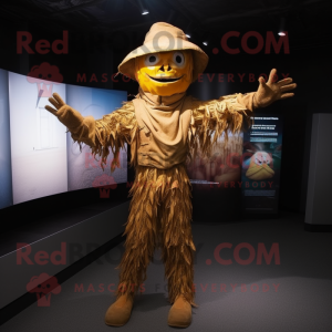 Gold Scarecrow mascot costume character dressed with a Bodysuit and Gloves
