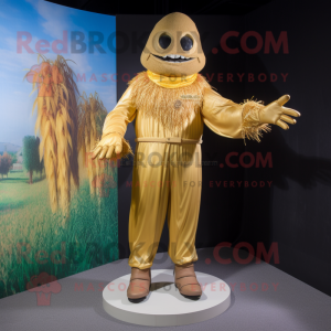 Gold Scarecrow mascot costume character dressed with a Bodysuit and Gloves