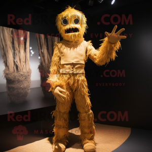 Gold Scarecrow mascot costume character dressed with a Bodysuit and Gloves