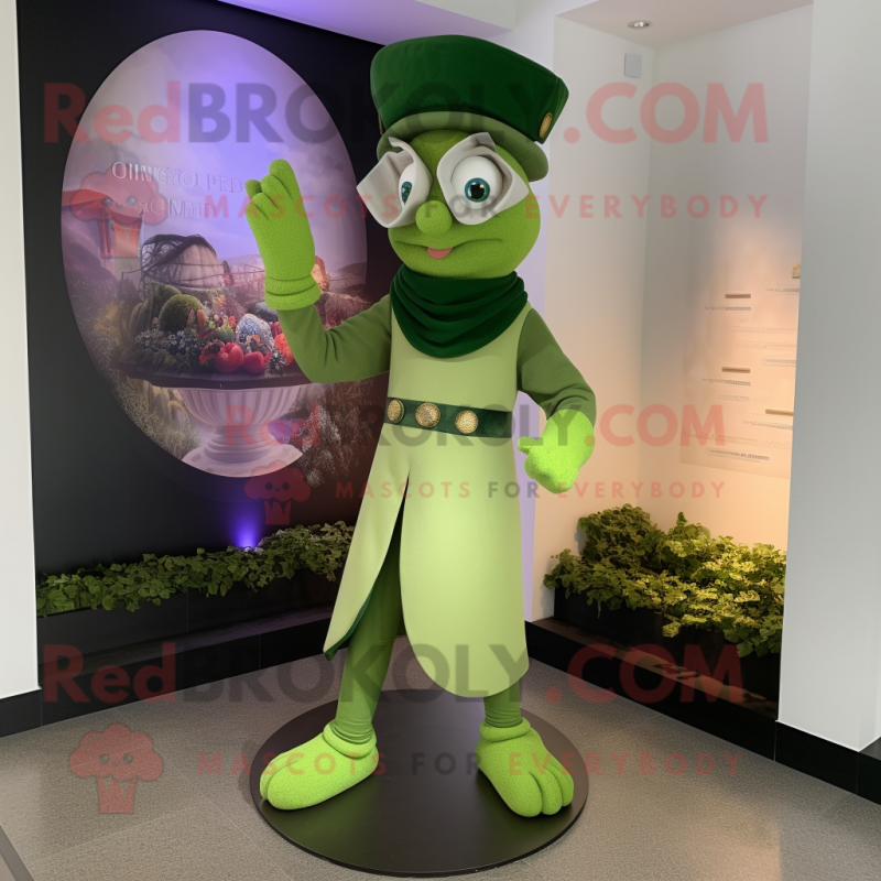 Olive Ring Master mascot costume character dressed with a Sheath Dress and Scarves Olive Ring Master mascot costume character dressed with a Sheath Dress and Scarves