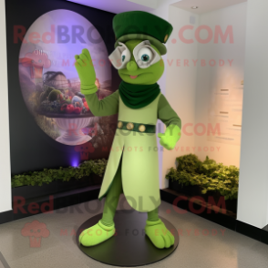 Olive Ring Master mascot costume character dressed with a Sheath Dress and Scarves