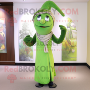 Olive Ring Master mascot costume character dressed with a Sheath Dress and Scarves