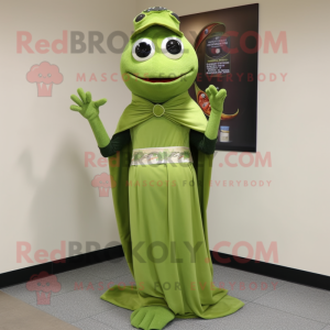 Olive Ring Master mascot costume character dressed with a Sheath Dress and Scarves
