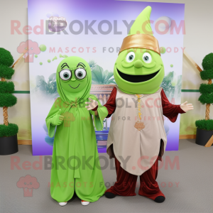 Olive Ring Master mascot costume character dressed with a Sheath Dress and Scarves