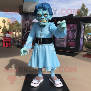 Sky Blue Frankenstein mascot costume character dressed with a Mini Skirt and Shoe clips