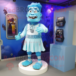 Sky Blue Frankenstein mascot costume character dressed with a Mini Skirt and Shoe clips