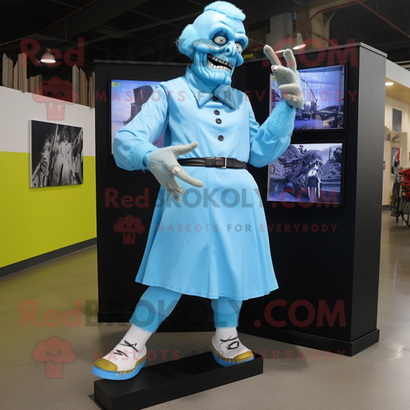 Sky Blue Frankenstein mascot costume character dressed with a Mini Skirt and Shoe clips