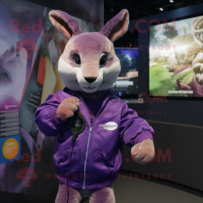 Purple Kangaroo mascot costume character dressed with a Bomber Jacket and Digital watches