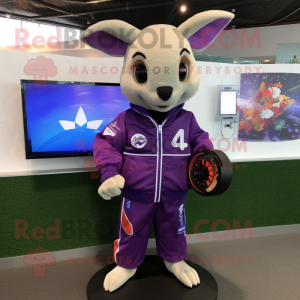Purple Kangaroo mascot costume character dressed with a Bomber Jacket and Digital watches