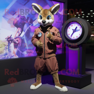 Purple Kangaroo mascot costume character dressed with a Bomber Jacket and Digital watches