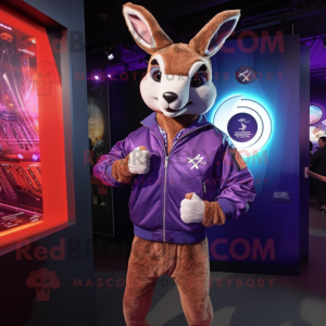 Purple Kangaroo mascot costume character dressed with a Bomber Jacket and Digital watches