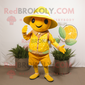 Rust Lemon mascot costume character dressed with a Romper and Hats