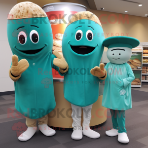 Teal Bagels mascot costume character dressed with a Sheath Dress and Beanies