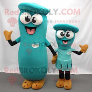 Teal Bagels mascot costume character dressed with a Sheath Dress and Beanies