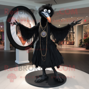 Black Stilt Walker mascot costume character dressed with a Circle Skirt and Necklaces