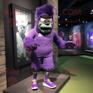 Purple Frankenstein mascot costume character dressed with a Running Shorts and Watches