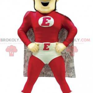 Mascotte del supereroe in rosso e bianco. - Redbrokoly.com