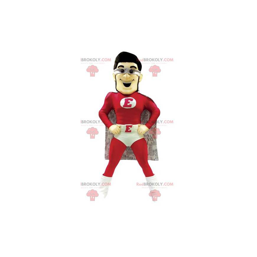 Mascotte del supereroe in rosso e bianco. - Redbrokoly.com