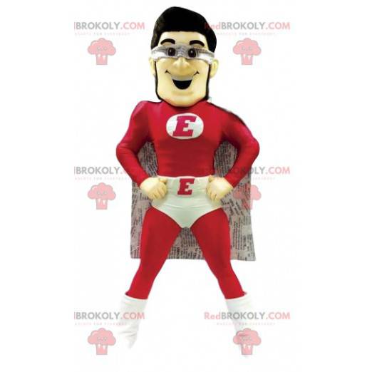 Mascotte del supereroe in rosso e bianco. - Redbrokoly.com