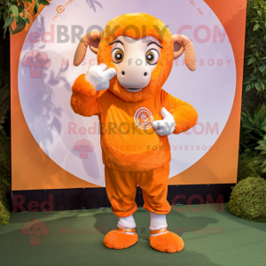 Orange Ram mascot costume character dressed with a Playsuit and Lapel pins