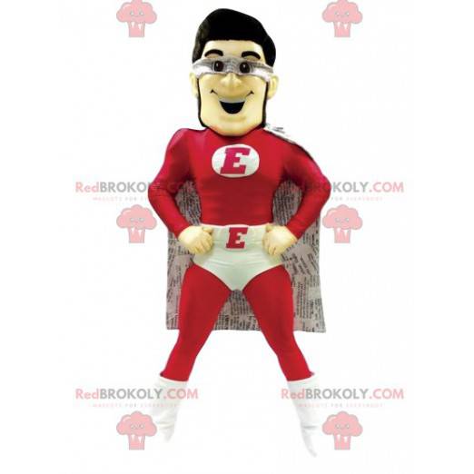 Mascotte del supereroe in rosso e bianco. - Redbrokoly.com