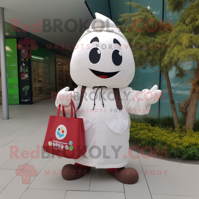 White Cherry mascot costume character dressed with a Parka and Tote bags