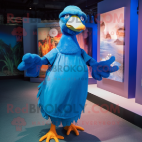 Blue Dodo Bird mascot costume character dressed with a Empire Waist Dress and Beanies