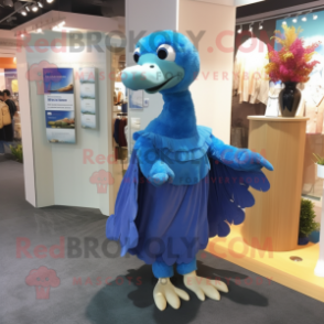 Blue Dodo Bird mascot costume character dressed with a Empire Waist Dress and Beanies