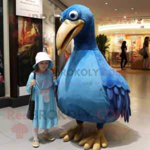 Blue Dodo Bird mascot costume character dressed with a Empire Waist Dress and Beanies