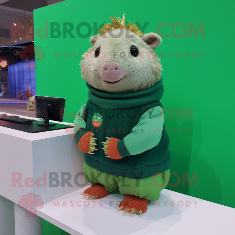 Green Guinea Pig mascot costume character dressed with a Turtleneck and Keychains