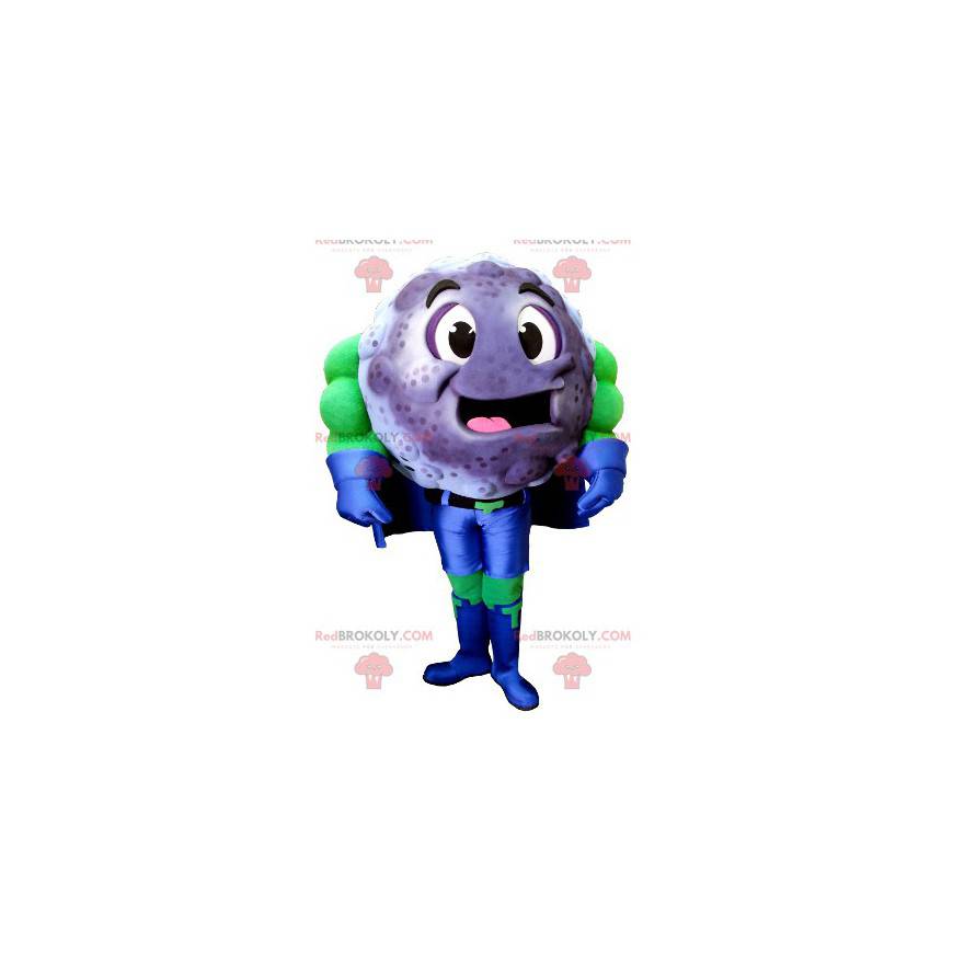 Mascot blackcurrant blueberry in superhero outfit -