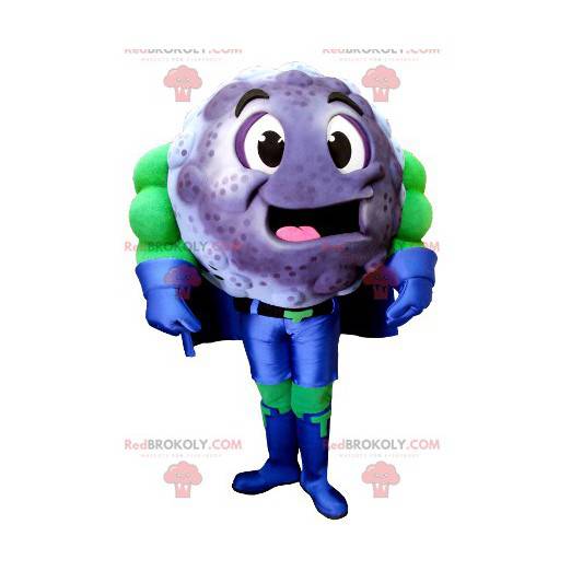 Mascot blackcurrant blueberry in superhero outfit -