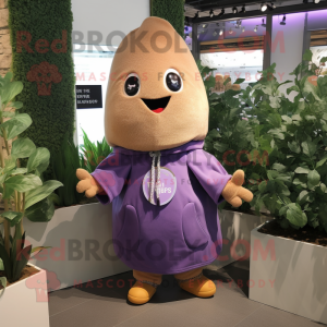 Lavender Potato mascot costume character dressed with a Hoodie and Keychains