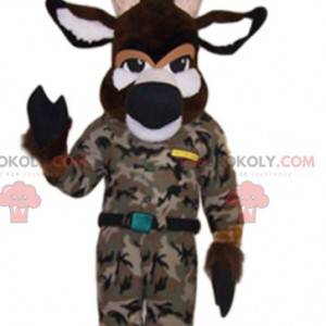 Brown deer mascot in camouflage. Deer costume - Redbrokoly.com