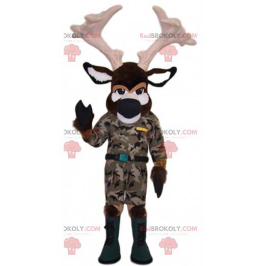 Brown deer mascot in camouflage. Deer costume - Redbrokoly.com