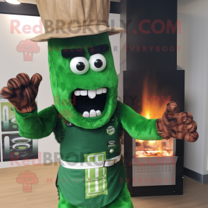 Forest Green Bbq Ribs mascot costume character dressed with a Oxford Shirt and Gloves