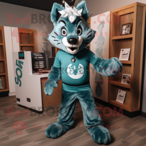 Teal Say Wolf maskot kostym...