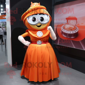 Orange Wrist Watch mascot costume character dressed with a A-Line Skirt and Wraps