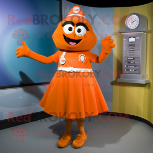 Orange Wrist Watch mascot costume character dressed with a A-Line Skirt and Wraps