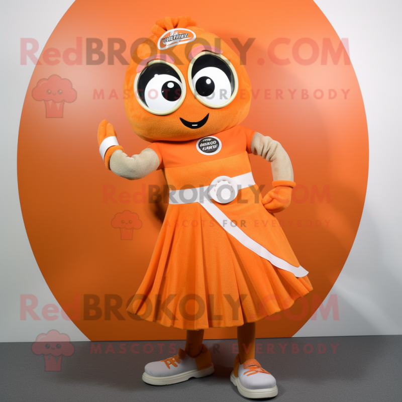 Orange Wrist Watch mascot costume character dressed with a A-Line Skirt and Wraps Orange Wrist Watch mascot costume character dressed with a A-Line Skirt and Wraps